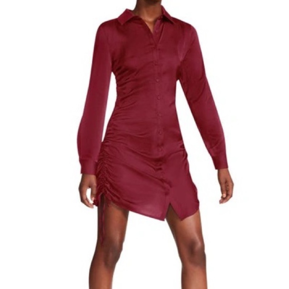 Steven Madden Saint Side Ruched Shirt Dress Burgundy